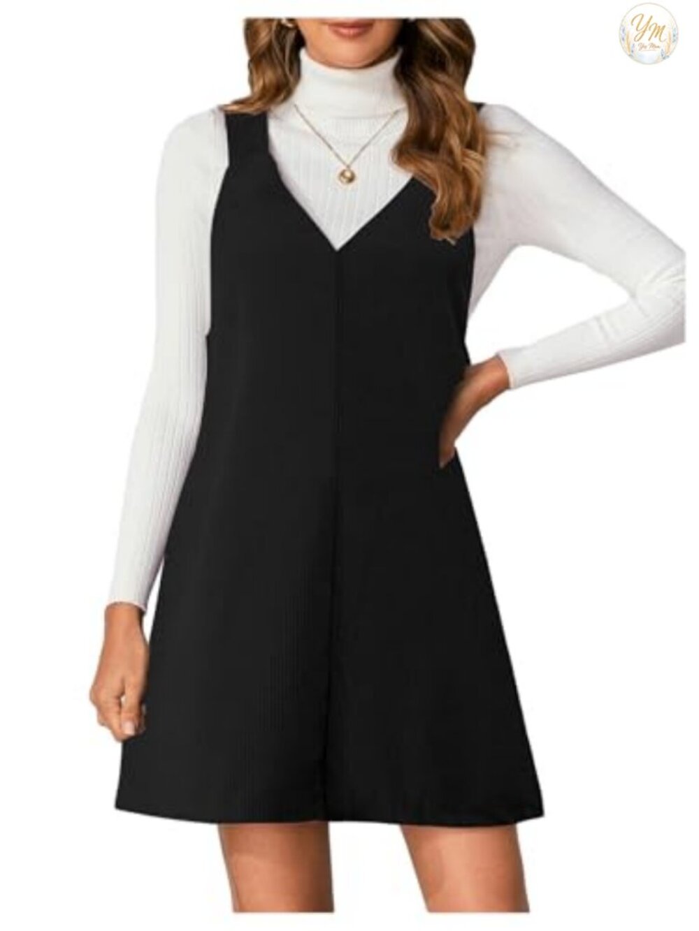 Corduroy Overall Dress Mini Pinafore Jumper Sleeveless V-Neck Casual